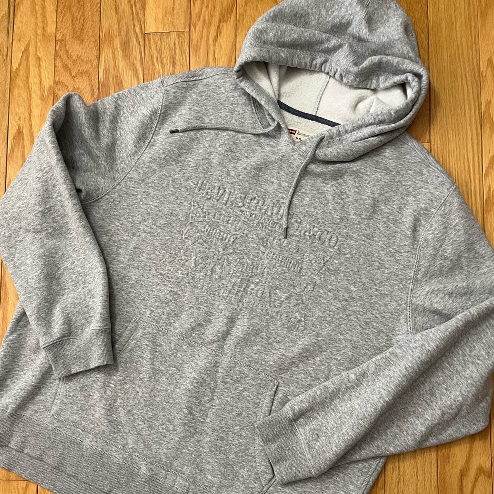 LEVI'S Heather Gray Embossed Logo Hoodie Sweatshirt Men's L